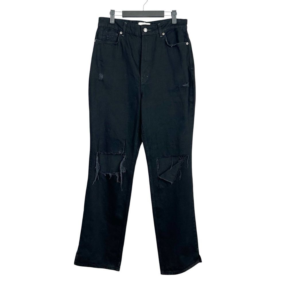 We The Free Free People Distressed Black Jeans Straight Leg Size 31